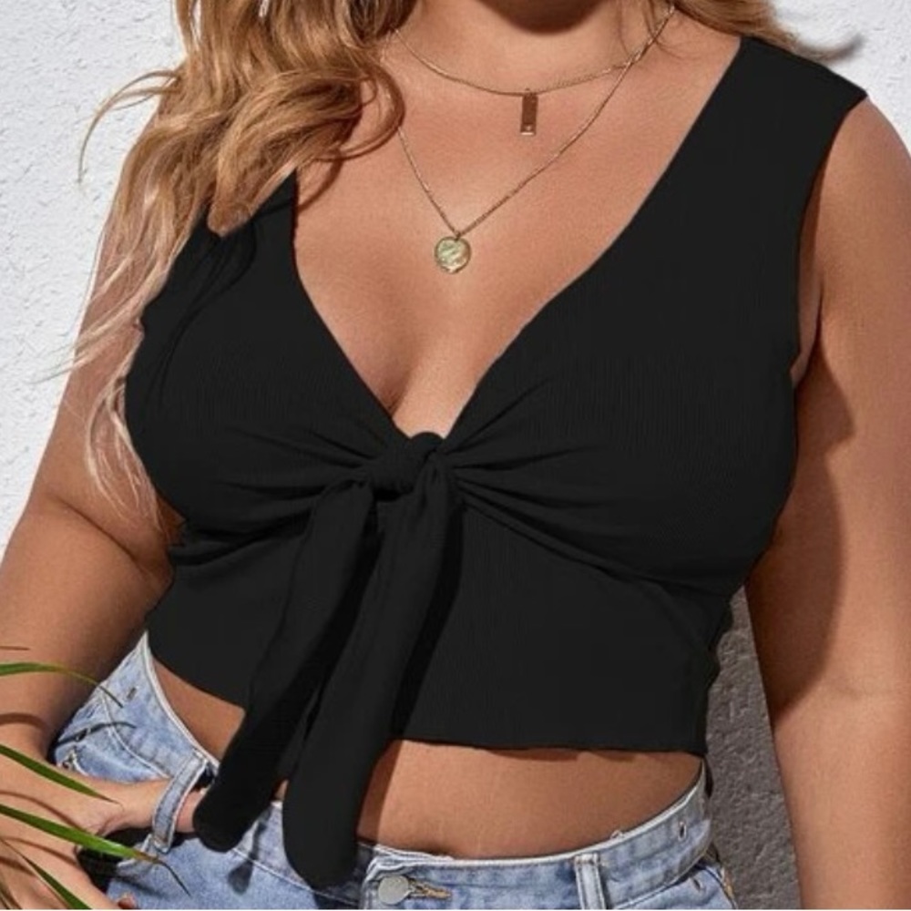 Plus Knot Front Ribbed Tank Top